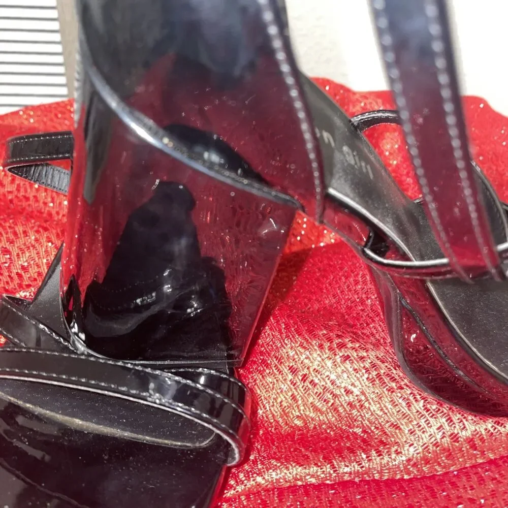 Steve Madden Girls Jana Heeled Sandal 8 Black Patent Block Heel Buckle Oskar